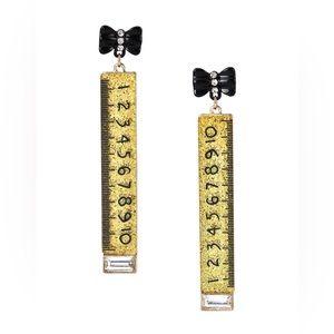 Betsey Johnson Yellow Ruler Drop Earrings With Black Bow